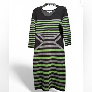 Danny and Nicole Black, green and grey striped sweater dress size Large